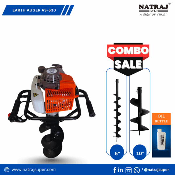 Earth Auger AS-630 Combo 63CC 2 STROKE PETROL AGRICULTURE PLANTER WITH 6 & 10 INCH SOIL DRILL BIT