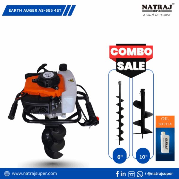 Earth Auger AS-655 Combo 53CC 4 STROKE PETROL AGRICULTURE PLANTER WITH 6 & 10 INCH SOIL DRILL BIT